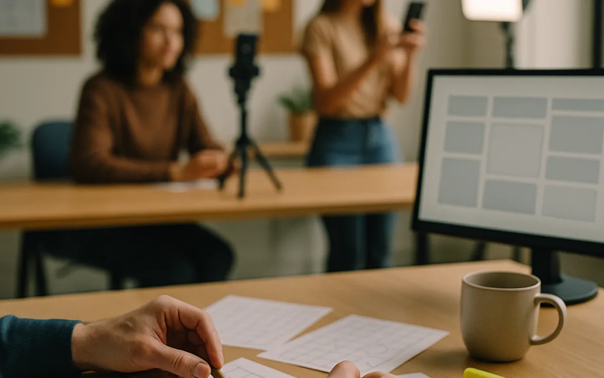 An analyst reviewing printed post grids with several tiles circled in pencil